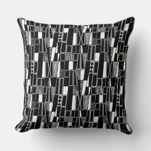 Retro Abstract Pattern 300521 - Black on White Throw Pillow