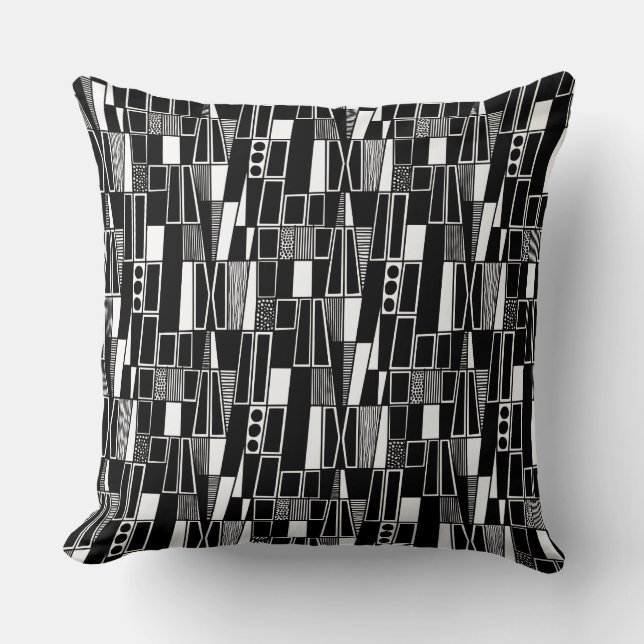 Retro Abstract Pattern 300521 - Black on White Throw Pillow (Front)