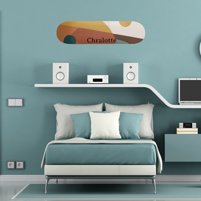 Retro abstract pattern brown green yellow skateboard (Creator Uploaded)