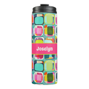 Retro Abstract Pattern with Name Colorful  Thermal Tumbler