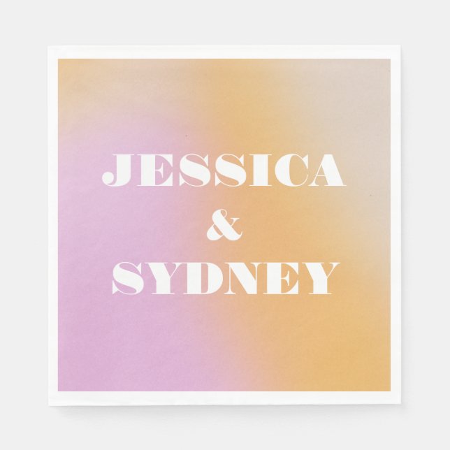 Retro Abstract Pink and Orange Gradient Wedding   Napkin (Front)