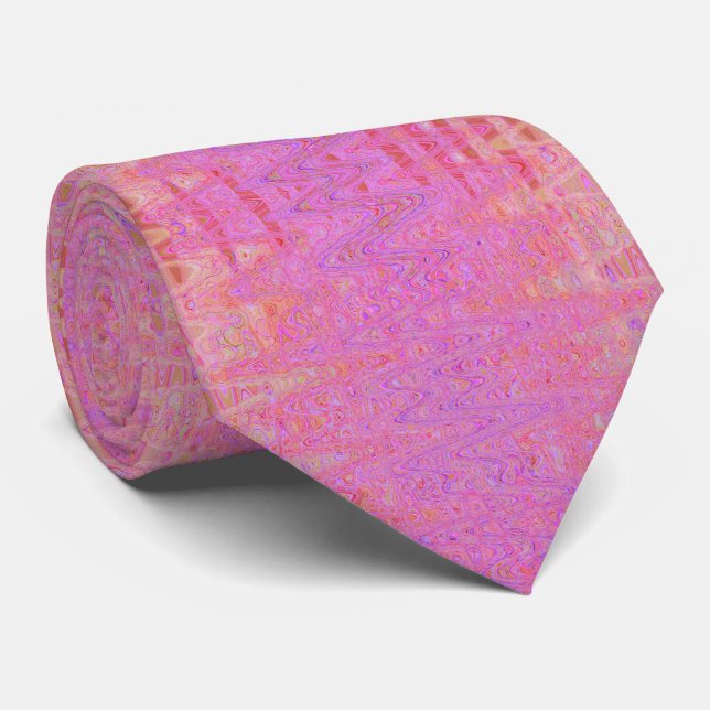 Retro Abstract Pink and Orange Squiggly Lines Tie (Rolled)