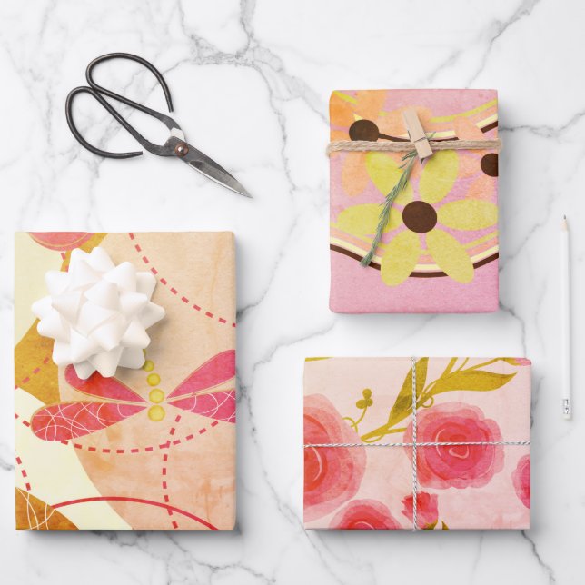 Retro abstract pink beige flower Wrapping Paper  (Front)