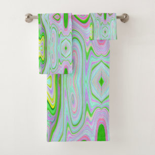 Retro Abstract Pink, Lime Green and Aqua Pattern Bath Towel Set