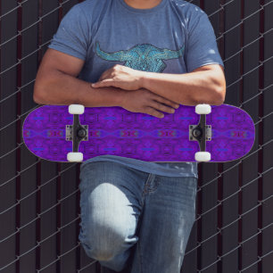 Retro Abstract Purple and Royal Blue Pattern Skateboard