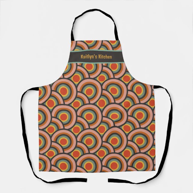Retro Abstract Red Gold Teal Circles Personalized Apron (Front)