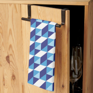 Retro Abstract Shades of Blue Geometric Pattern Kitchen Towel