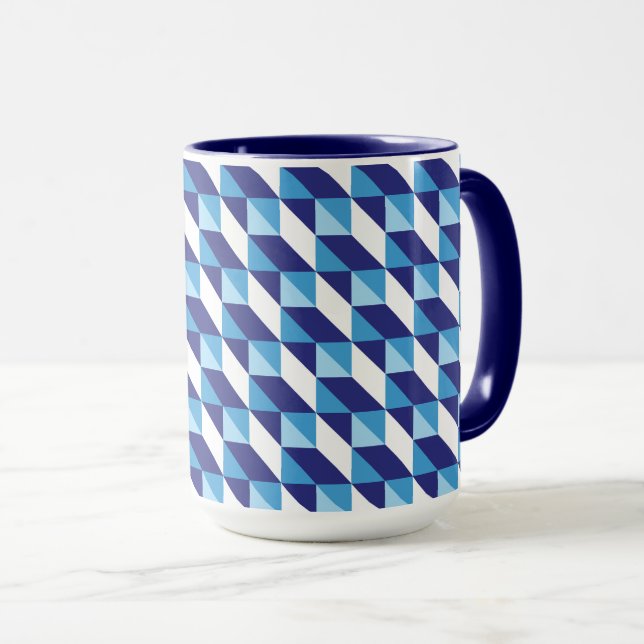 Retro Abstract Shades of Blue Geometric Pattern Mug (Front Right)