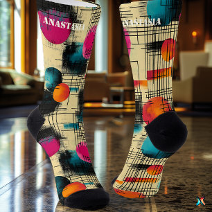 Retro Abstract Socks with Colourful Circular Desig