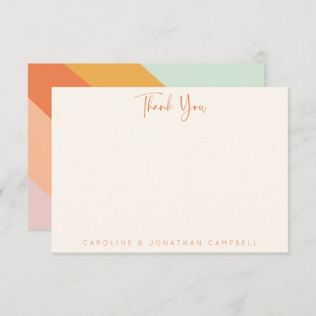 Retro Abstract Stripe Chic Mint Pastel Script Name Thank You Card (Front/Back)