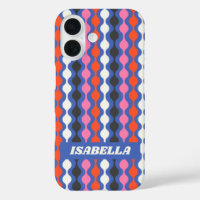 Retro Abstract Stripes Blue Pink Personalized Name