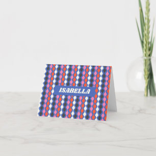 Retro Abstract Stripes Blue Pink Personalized Name Note Card