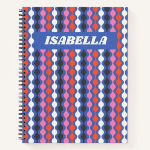 Retro Abstract Stripes Blue Pink Personalized Name Notebook