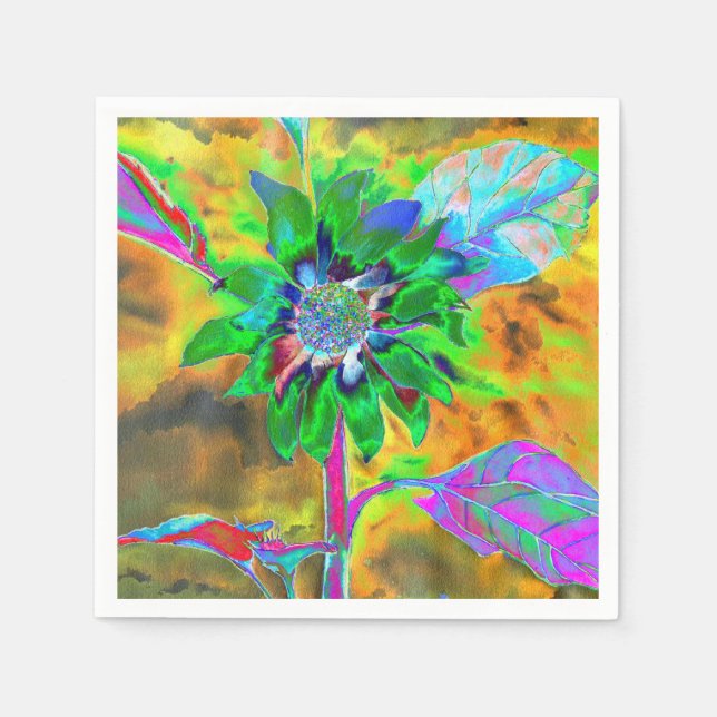 Retro abstract sunflower painting green gold napkin (Front)