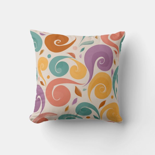 Retro Abstract Swirl Pastel Throw Pillow (Front)