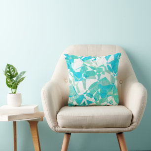 Retro Abstract Teal Turquoise Blue Polygon Pattern Throw Pillow