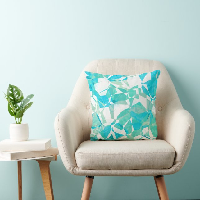 Retro Abstract Teal Turquoise Blue Polygon Pattern Throw Pillow (Chair)