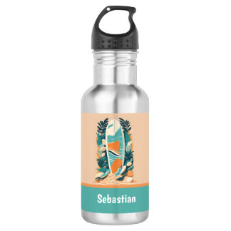Retro Abstract Tropical Beach Surfboard for Teens 532 Ml Water Bottle
