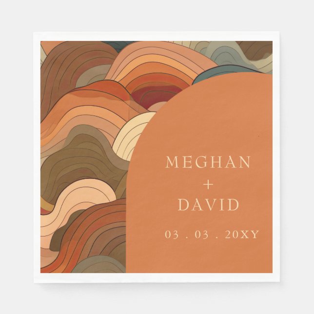Retro Abstract Wave Arch Earthy Terracotta Orange  Napkin (Front)