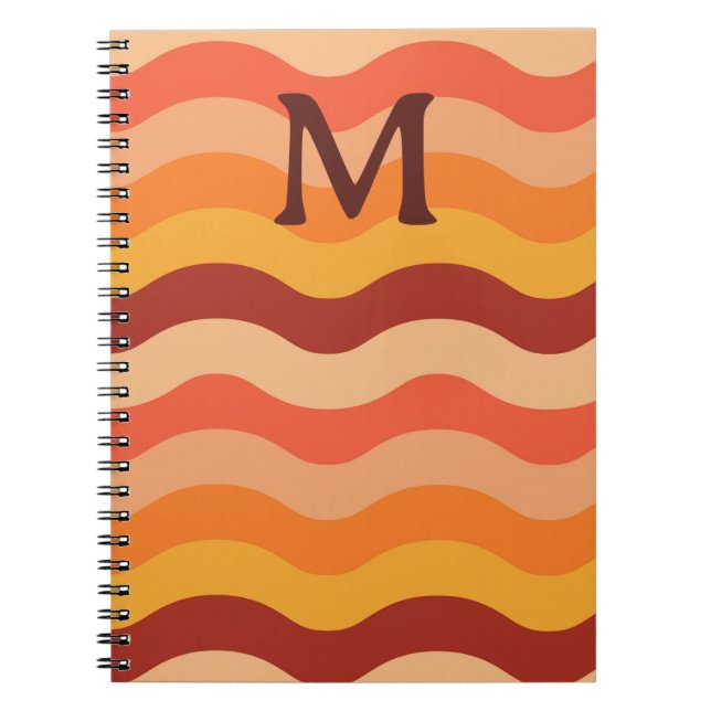 Retro abstract waves orange and yellow Monogrammed Notebook (Front)