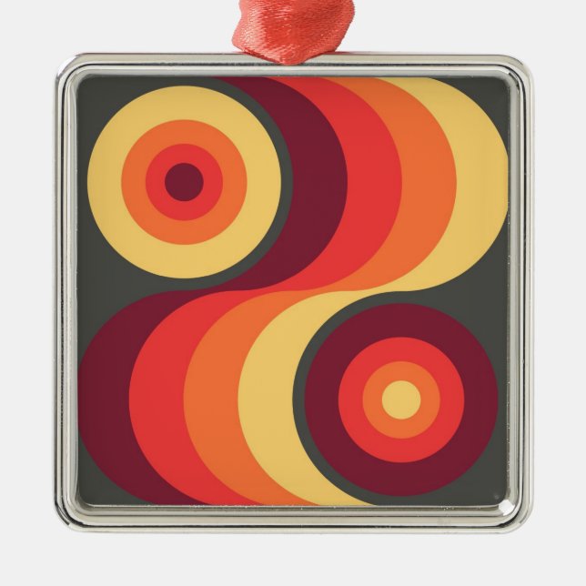 Retro Abstract Wavy Rainbow Squares Abstract Art Metal Ornament (Front)
