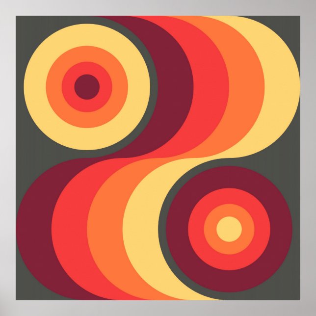 Retro Abstract Wavy Rainbow Squares Abstract Art Poster (Front)