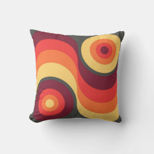 Retro Abstract Wavy Rainbow Squares Abstract Art Throw Pillow