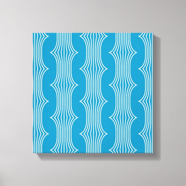 Retro Abstract White Lines on Blue Pattern Canvas Print (Front)