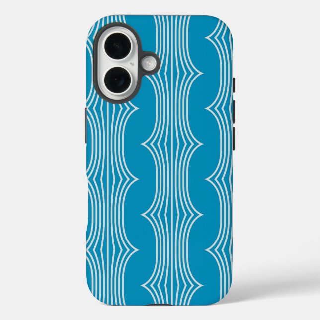 Retro Abstract White Lines on Blue Pattern Case-Mate iPhone Case (Back)