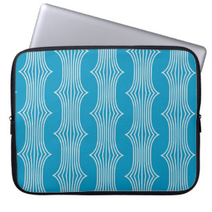 Retro Abstract White Lines on Blue Pattern Laptop Sleeve