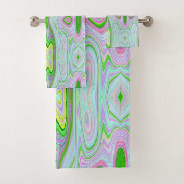 Rétro Abstrait rose, Lime vert et Motif Aqua (En situation)