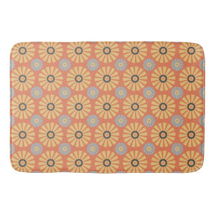 Retro Abstrat Blue and Orange Daisies Pattern Bath Mat