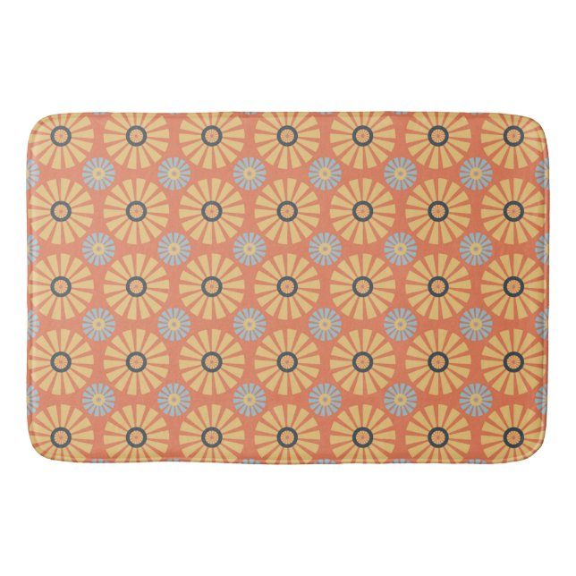 Retro Abstrat Blue and Orange Daisies Pattern Bath Mat (Front)