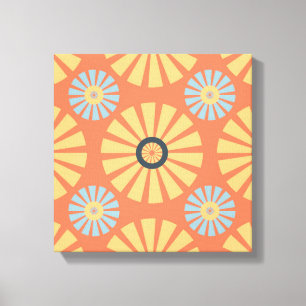 Retro Abstrat Blue and Orange Daisies Pattern Canvas Print