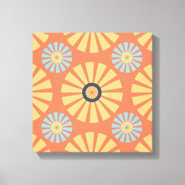 Retro Abstrat Blue and Orange Daisies Pattern Canvas Print (Front)