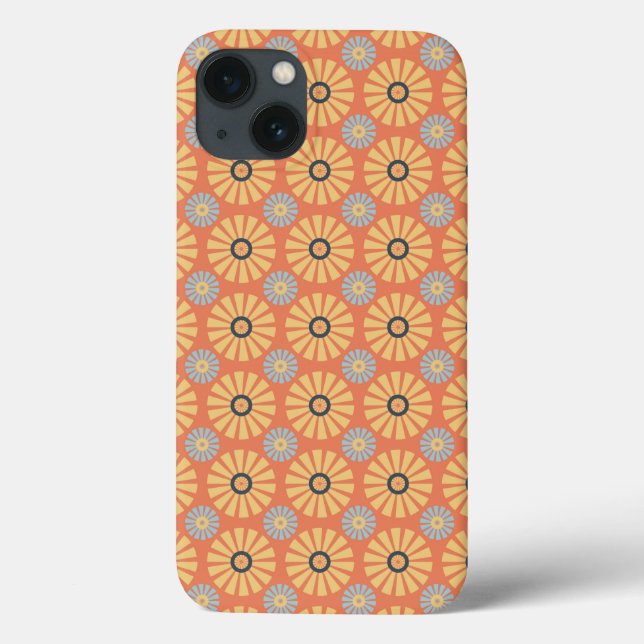 Retro Abstrat Blue and Orange Daisies Pattern Case-Mate iPhone Case (Back)