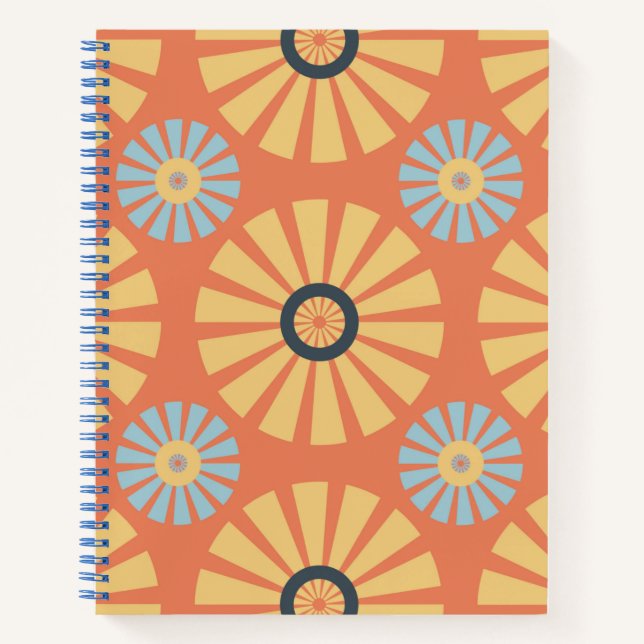 Retro Abstrat Blue and Orange Daisies Pattern Notebook (Front)