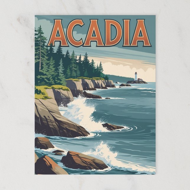 Retro Acadia Coastal Lighthouse Postcard (Creator Uploaded)