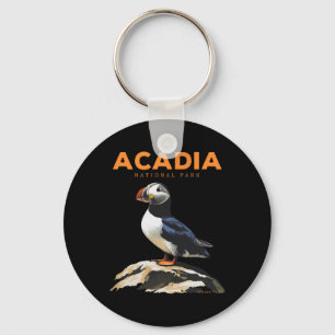Retro Acadia National Park Atlantic Puffin Bird Lo Keychain