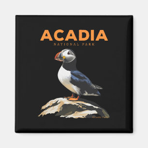 Retro Acadia National Park Atlantic Puffin Bird Lo Magnet