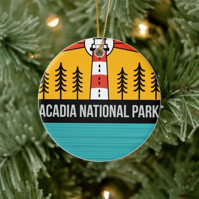 Retro Acadia National Park Maine Portland Souvenir Ceramic Ornament (Tree)