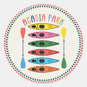 Retro Acadia Park Kayaking Classic Round Sticker