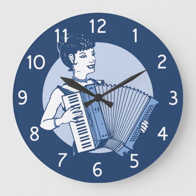 Retro Accordion Lady Large Clock (Front)