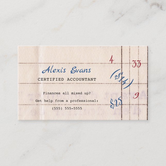 Retro Accounting Paper Mixed up Math Business Card (Front)
