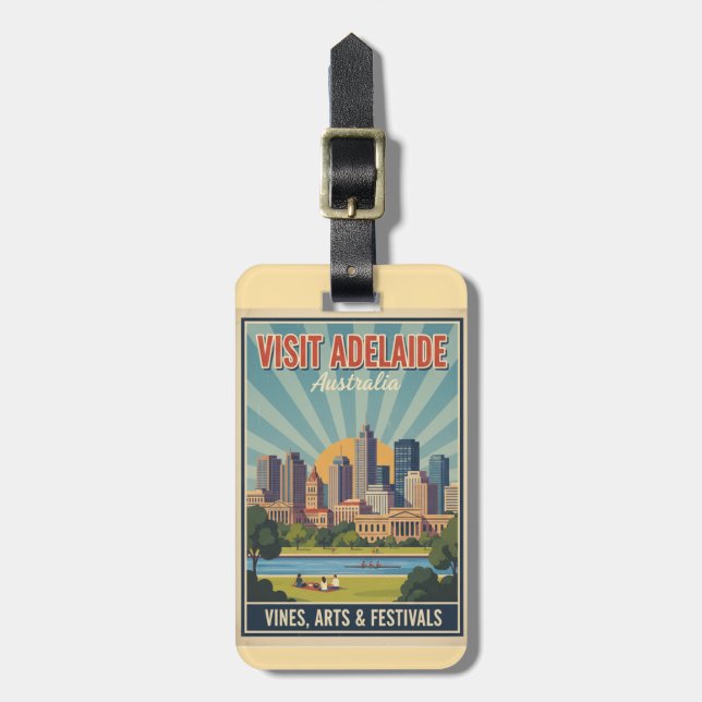 Retro Adelaide Australia, Vines & Festivals Travel Luggage Tag (Front Vertical)