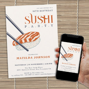 Retro Adult Sushi Party Simple 90th Birthday Invitation