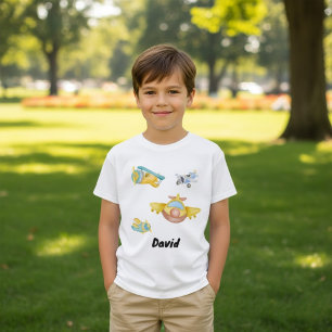 Retro Aeroplane Watercolor Customized Name T-Shirt