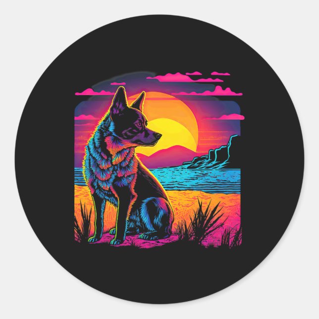 Retro Aesthetic Australian Cattle dog 17 Classic Round Sticker (Front)