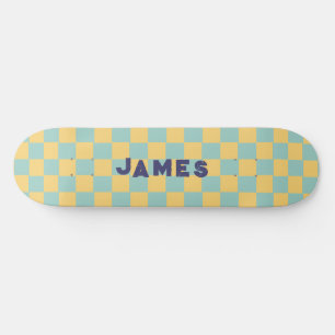 retro aesthetic blue checkerboard pattern skateboard