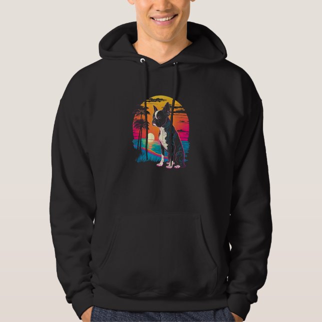 Retro Aesthetic Boston Terrier dog Hoodie (Front)